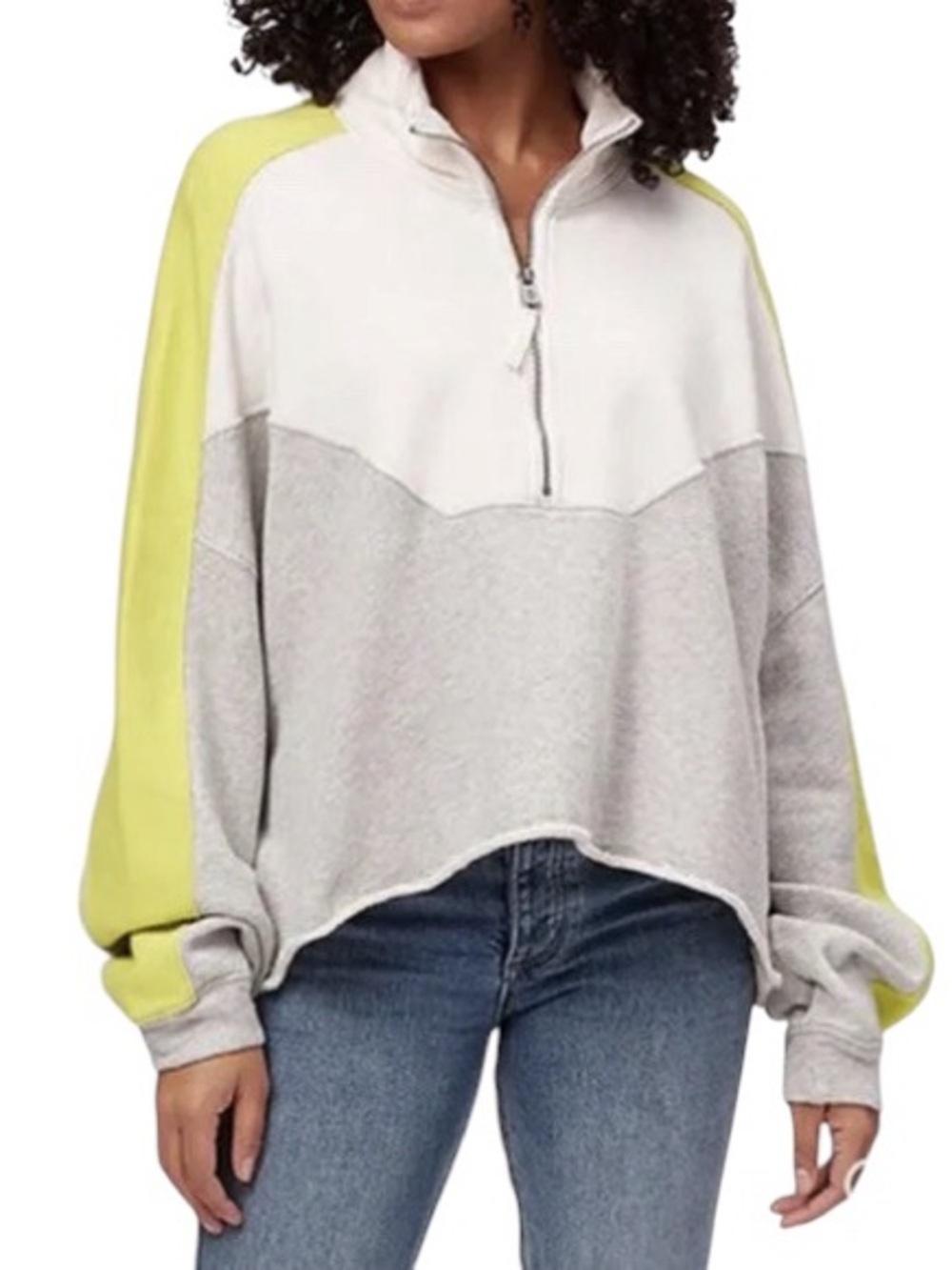 Free People FP Movement Gray Ivory Lime Split Second Half-Zip Pullover